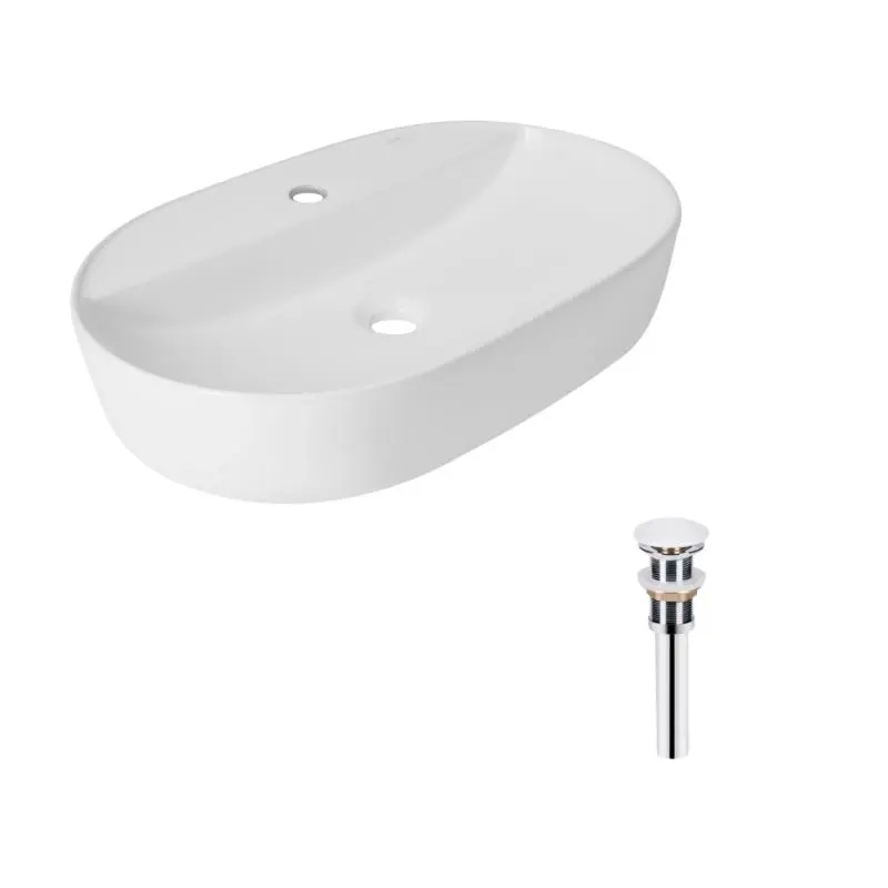 Комплект Qtap Scorpio: Раковина накладна овальна 600х400х120 мм White + Донний клапан PU02