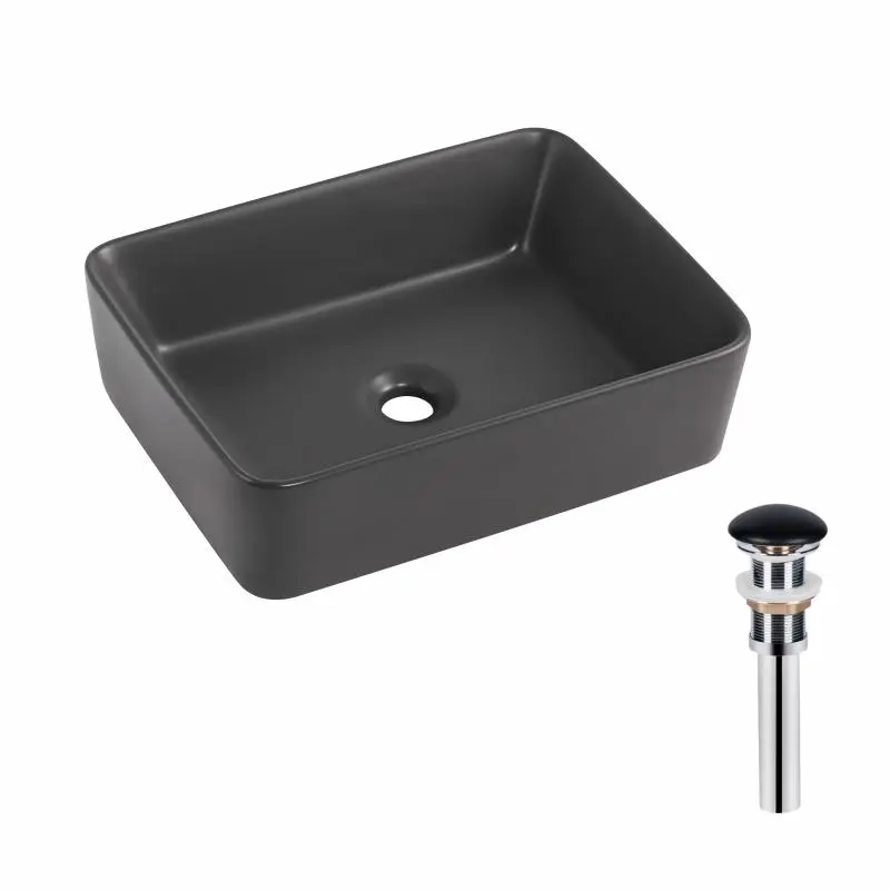 Раковина накладна Qtap Tern 480x370x135 мм, Anthracite, прямокутна, з донним клапаном QT17116069AN