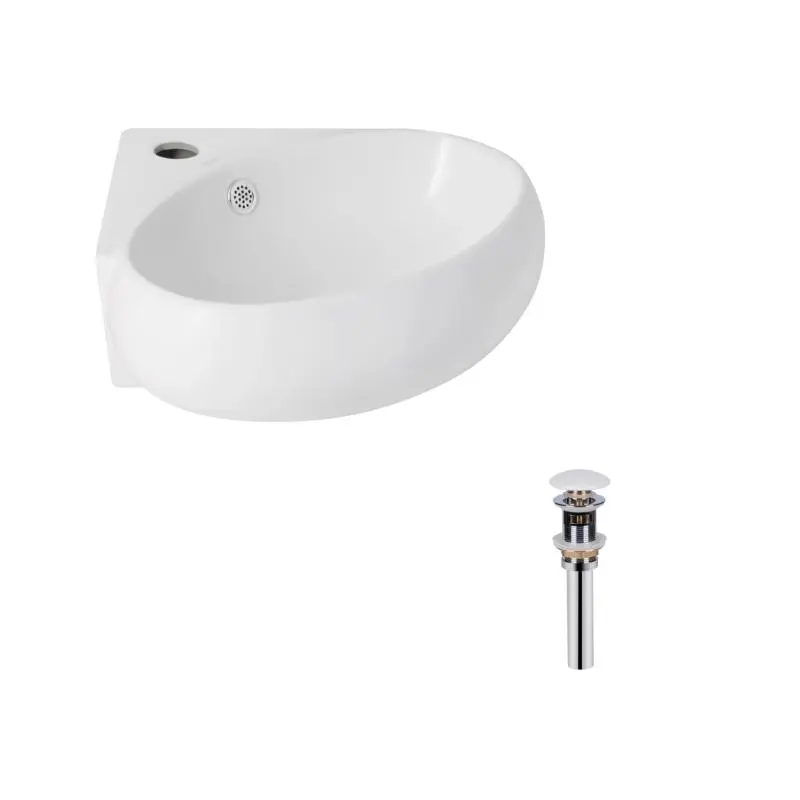 Комплект Qtap Leo N: Раковина підвісна угловая овальна 380x360x130 мм WHITE + Донний клапан PU02O