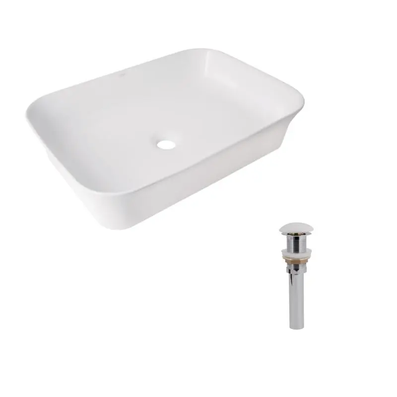 Комплект Qtap Virgo N: Раковина накладна 560x380x130 мм, White, прямокутна + Донний клапан Pop-up PU02
