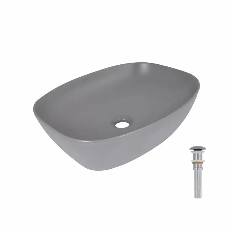 Раковина накладна Qtap Cardinal 500х380х140 мм, Stone grey, прямокутна, з донним клапаном QTCAR188SG49824