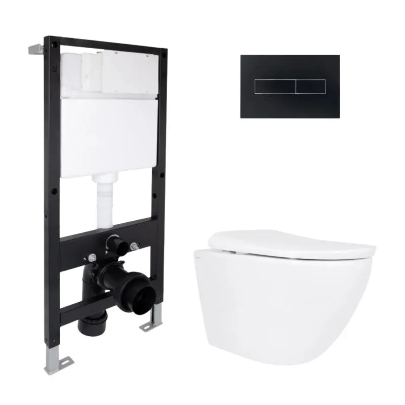 Готове рішення Qtap для ванної кімнати: підвісний унітаз Robin ML Ultra Quiet 520x365x365 + комплект інсталяції Standard (лінійна клавіша Black)