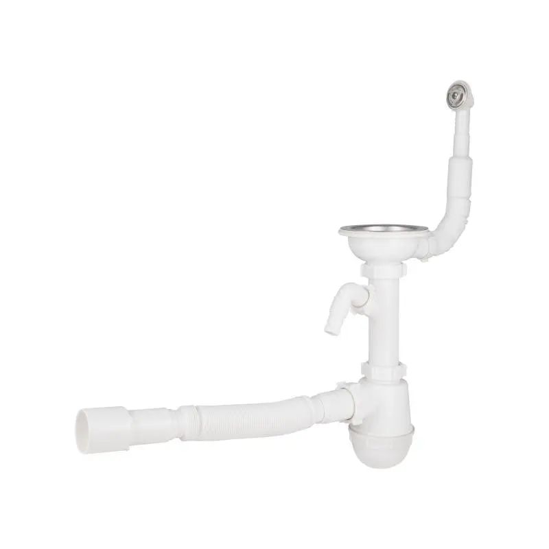 Сифон для кухонної мийки Lidz (WHI) 60 08 E001 01 ECO з круглим переливом (вихід 50 мм)