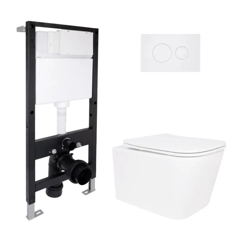 Готове рішення Qtap для ванної кімнати: підвісний унітаз Crow Ultra Quiet 485x340x290 + комплект інсталяції Standard (кругла клавіша White)