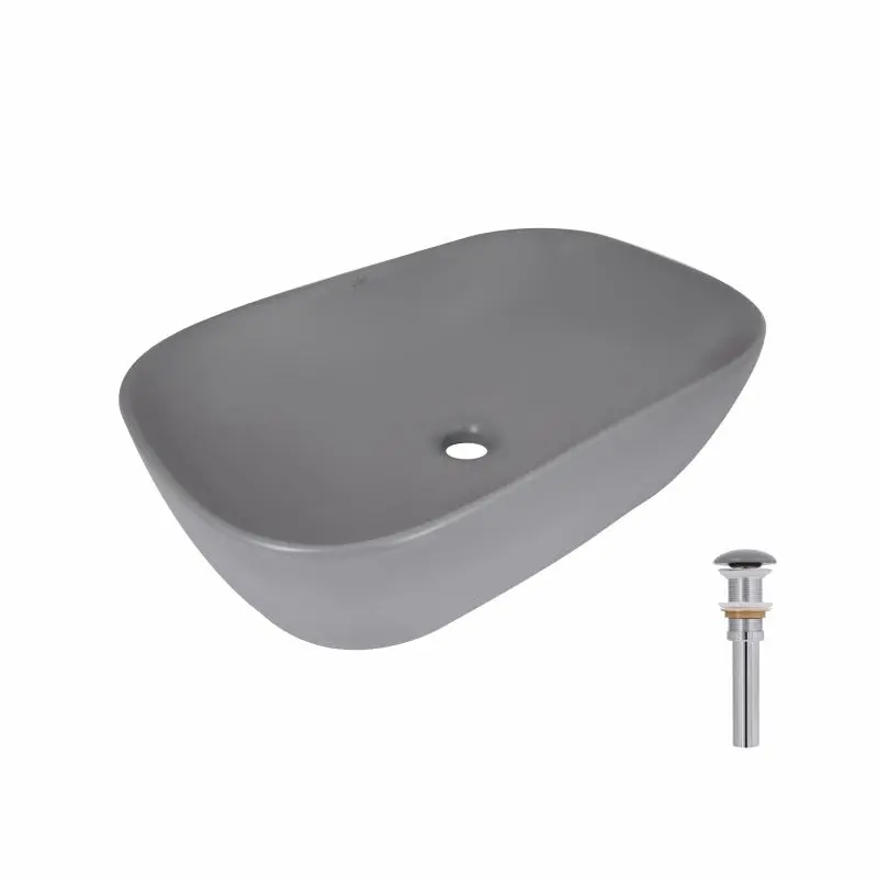 Раковина накладна Qtap Robin 600x390x150 мм, Stone grey, прямокутна, з донним клапаном QTROB188SG49786