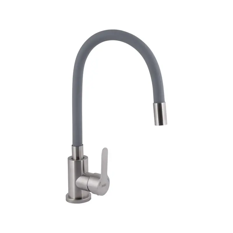 Змішувач для кухні Brinex Pure 015F3 з гнучким виливом Nickel/Grey BRIPUR015F3NKG