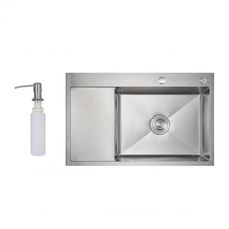 Мийка для кухні інтегрована Lidz Handmade Max 500 H7849L Brushed Steel, 3,0/1,0 мм, крило зліва, збільшена чаша LDH7849LBRU49463