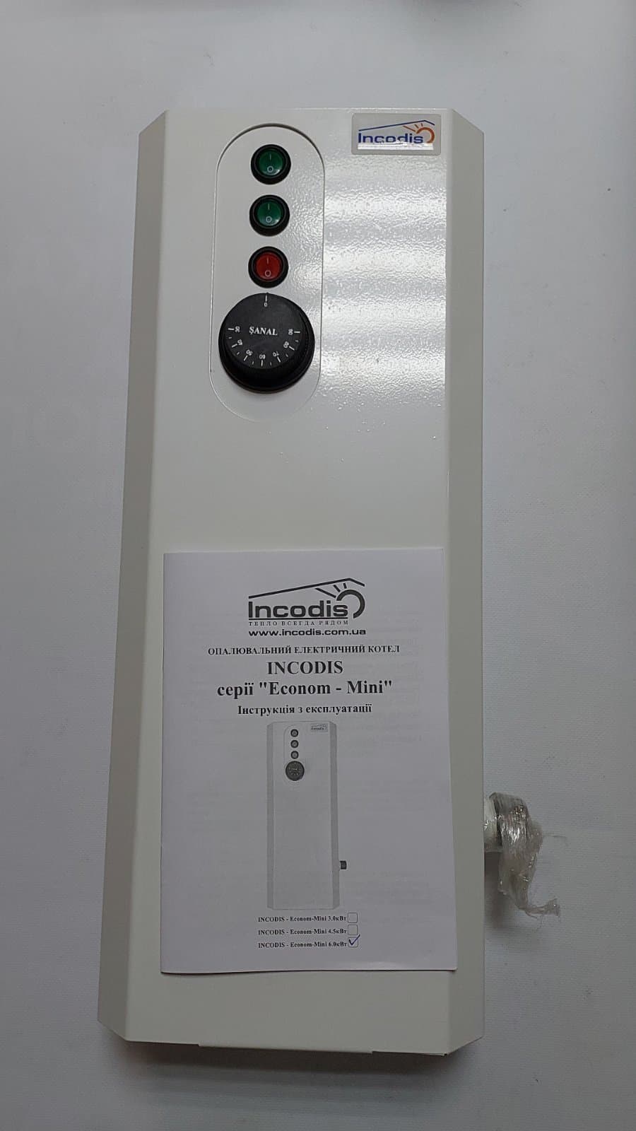 Електричний котел INCODIS Econom-Mini 6кВт, 220В, 50Гц, 2 ступені (4кВт + 2кВт), ручне керування