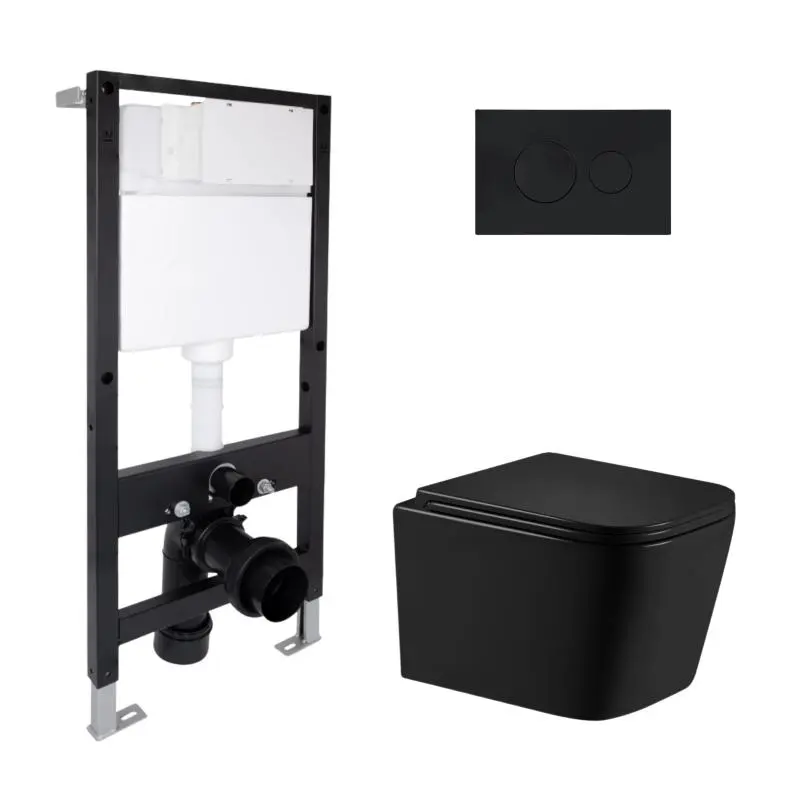 Готове рішення Qtap для ванної кімнати: підвісний унітаз Crow Ultra Quiet 485x340x290 + комплект інсталяції Standard (кругла клавіша Black)