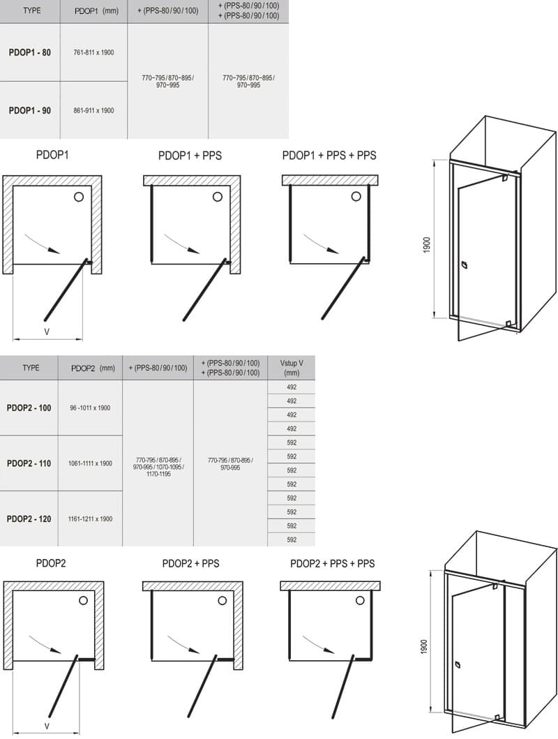 Душові двері PDOP 1- 90 Чорний TRANSPARENT