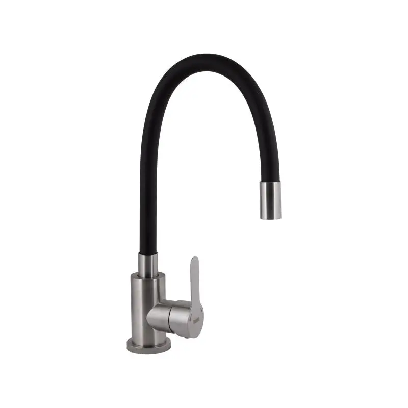 Змішувач для кухні Brinex Pure 015F3 з гнучким виливом Nickel/Black BRIPUR015F3NKB