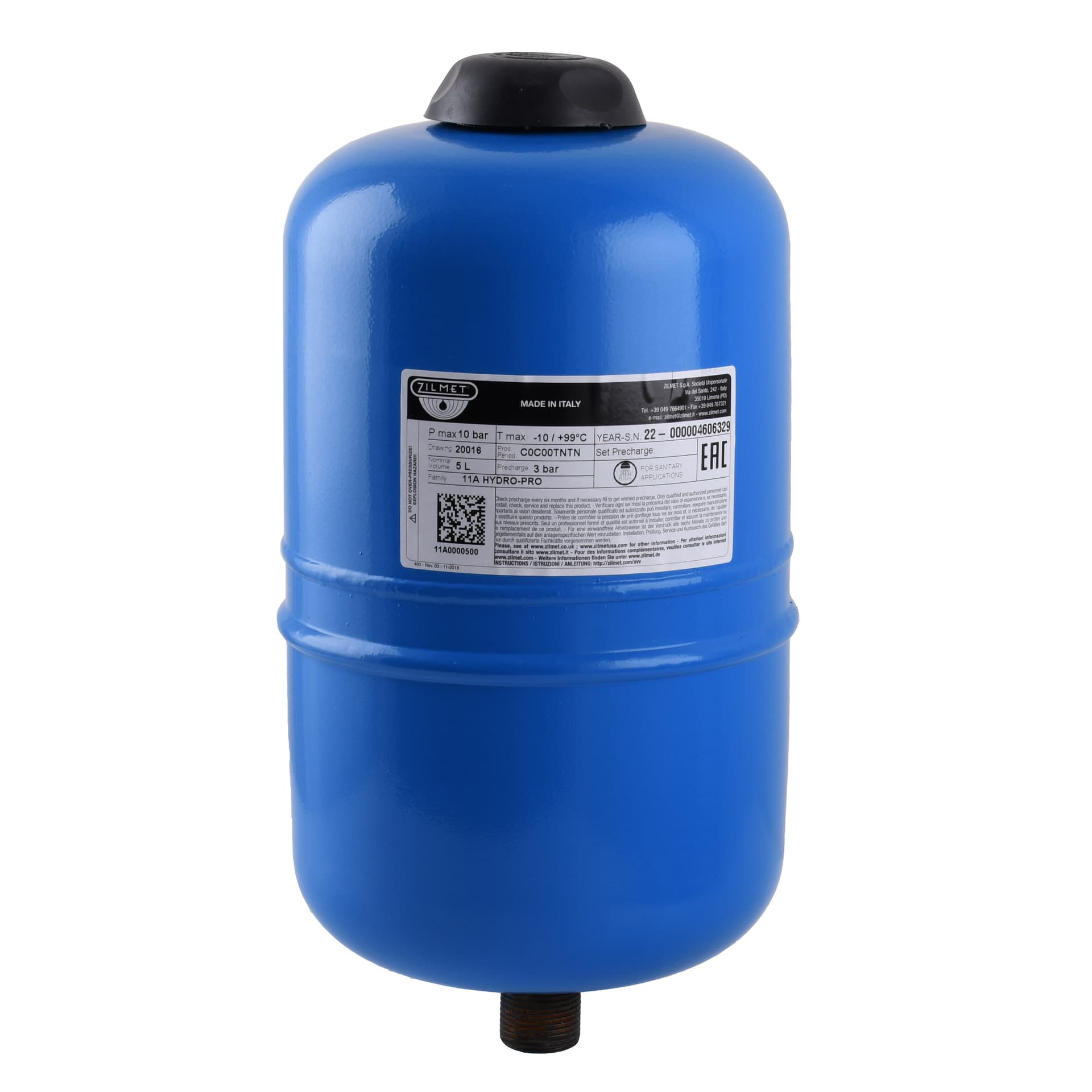 Гідроакумулятор з фіксованою мембраною 5л ZILMET HYDRO-PRO 10bar
