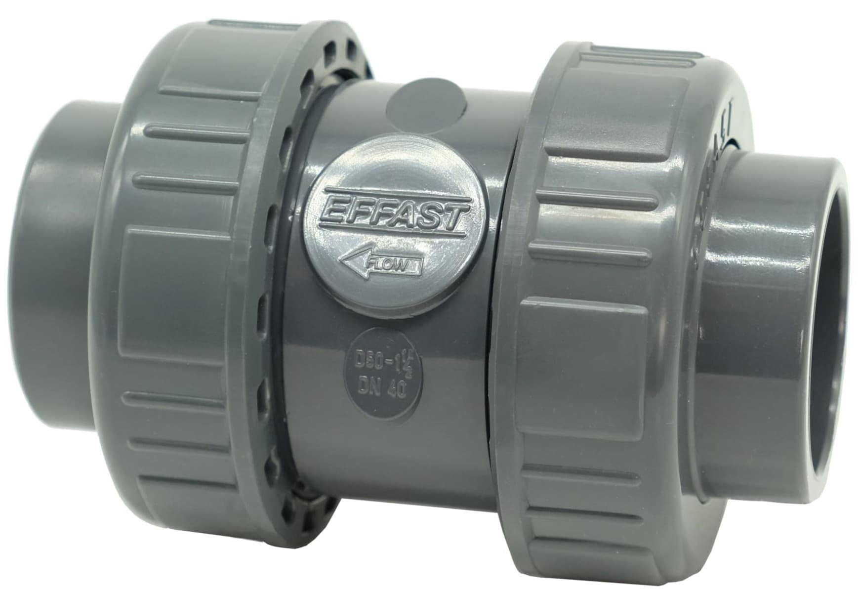 Зворотний клапан ПВХ Effast CERCBE050F кульовий, з внутрішнім різьбленням 1 1/2" та ущільненням EPDM, d50