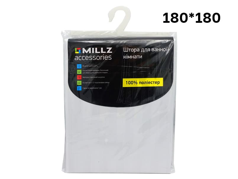 Шторка - фіранка для ванної MILLZ біла поліестер 180х180 MRS-P-061