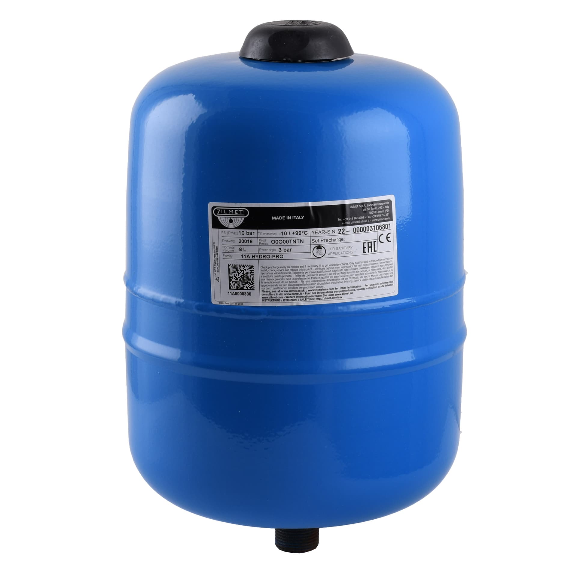 Гідроакумулятор з фіксованою мембраною 8л ZILMET HYDRO-PRO 10bar