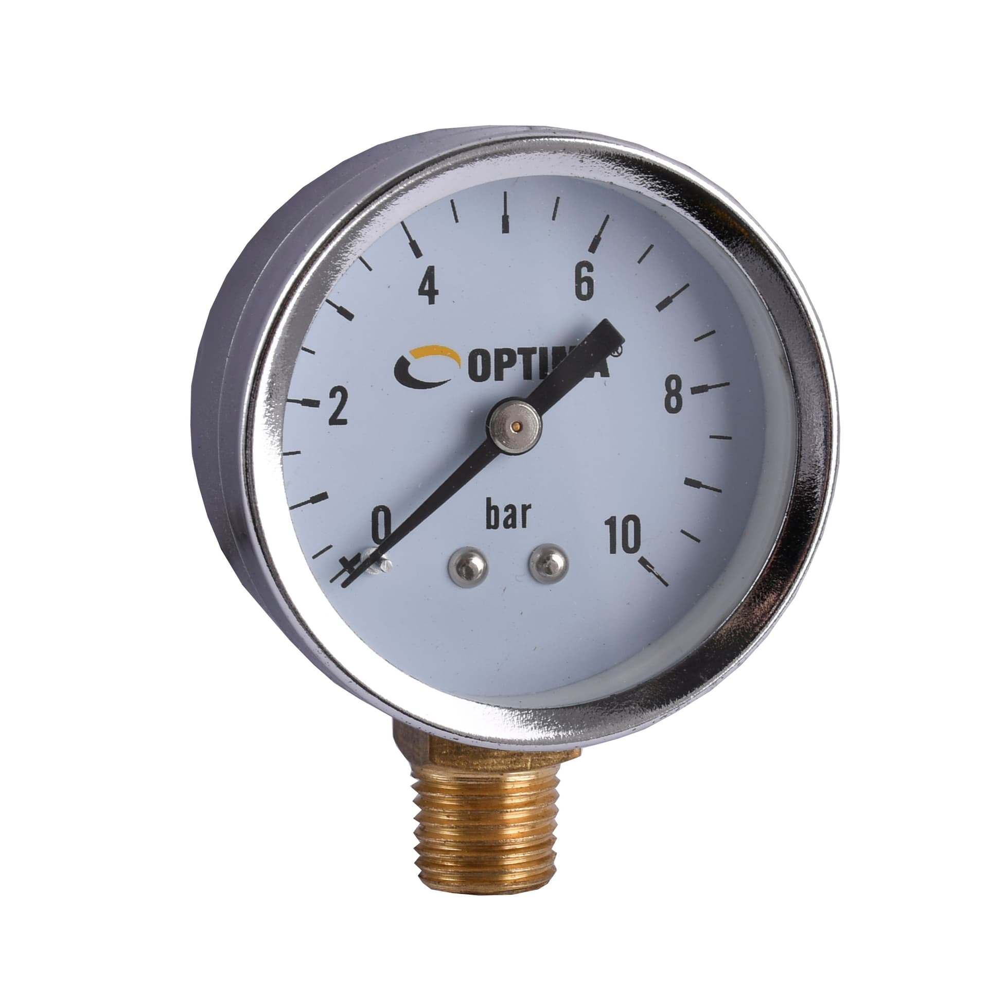 Манометр радіальний 0-10 bar 1/4" ф.50 (Optima), нержавіючий корпус
