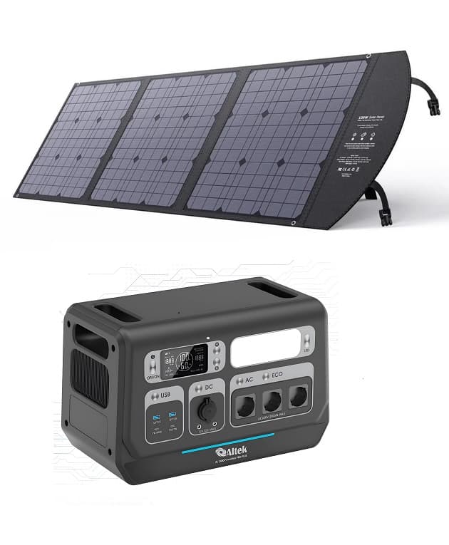 Зарядна станція AL 2400 PowerBox PRO PLUS + сонячна панель розкладна 120W ALT-120, чорна (комплект)