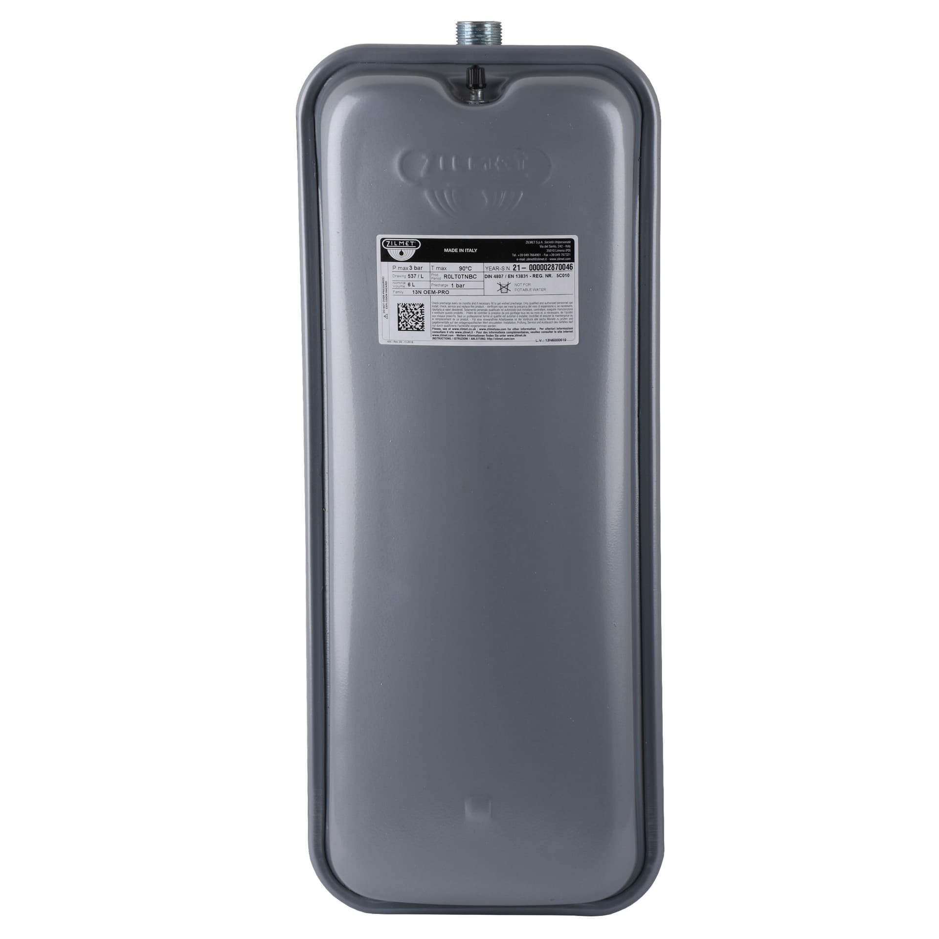 Розширювальний бак Zilmet OEM-PRO 6 л, 3/4", прямокутний