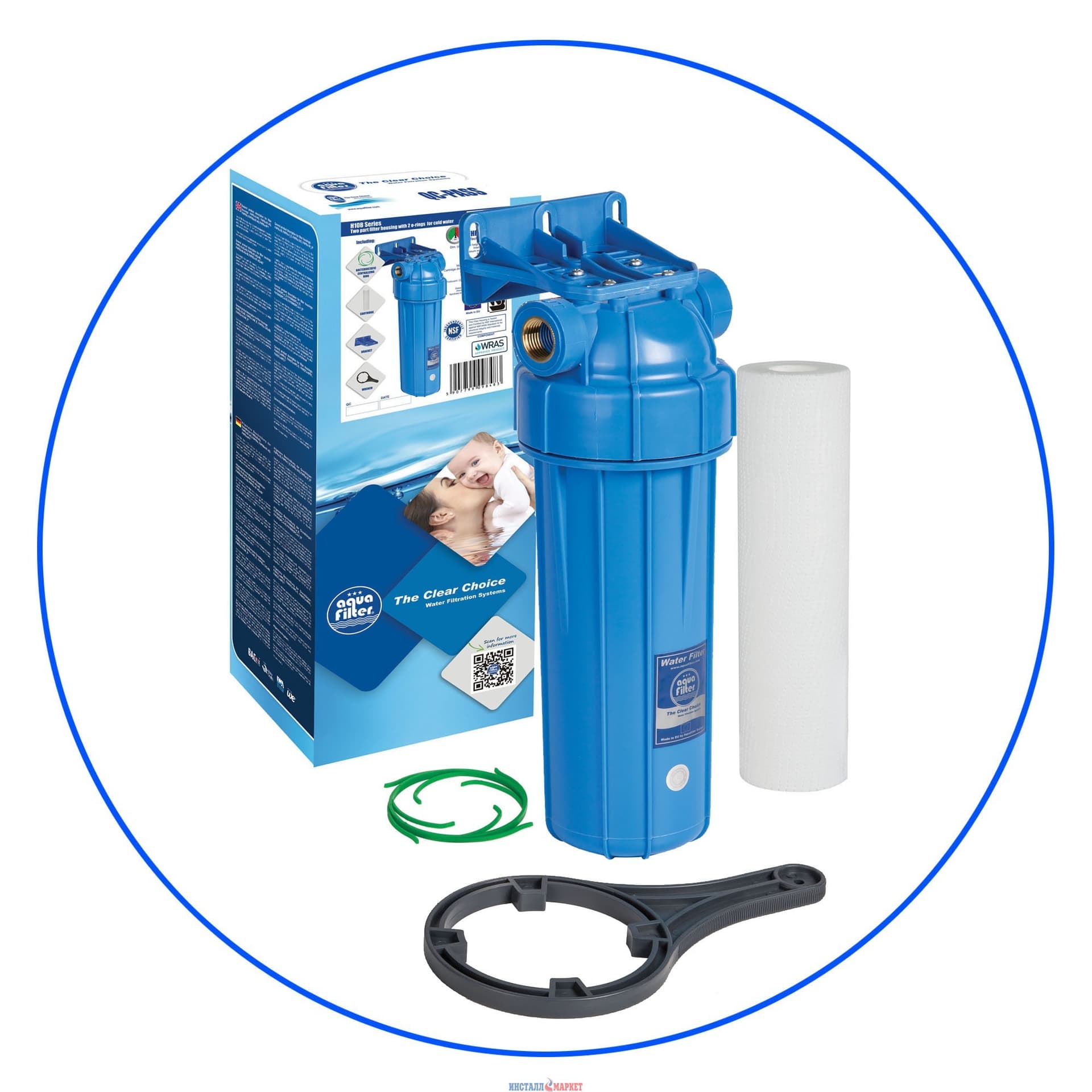 Корпус фильтра голубой для холодной воды Aquafilter FHPRN34-B1-AQ, 3/4 дюйма