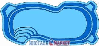 Басейн "Блакитна лагуна" овальний зі ступенями і виступами 7,50 х 3,50 м,глибина 1,20-1,60 м