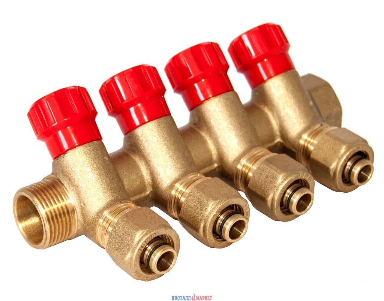 Колектор 3/4"x 16*2.0 (2-5 виходів) червоний вентиль ASCO