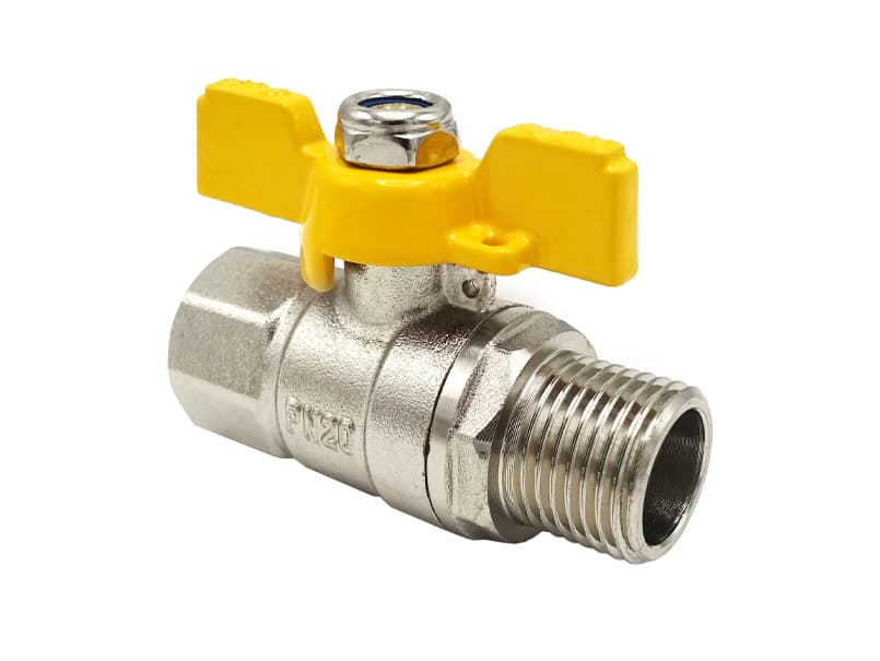 Кран шаровый никель для газа Nickel PRO 1/2" ЗВ PN20 желтая бабочка ASCO 1/26