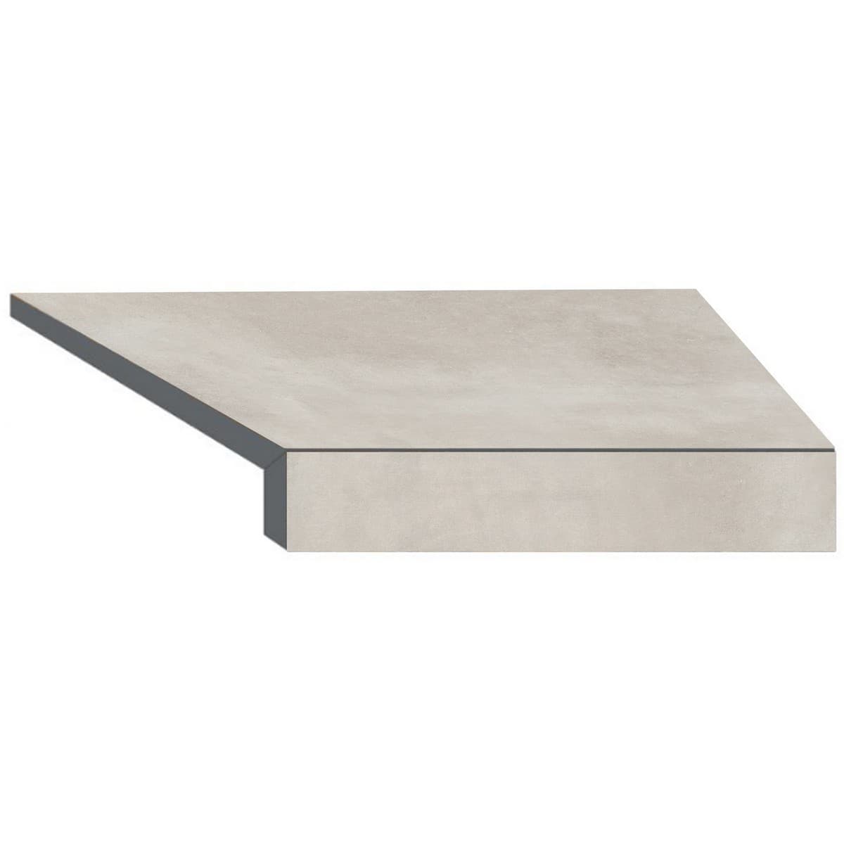 Кутовий Г-подібний елемент бортової плитки Aquaviva Patio Soft Grey, 600x345x50(20) мм (правий/45°)