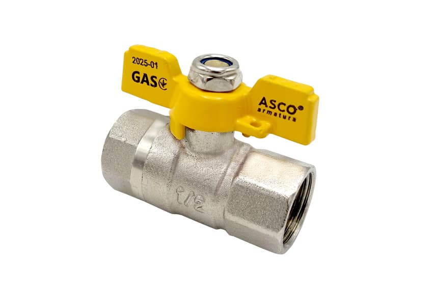 Кран кульовий нікель для газу Nickel PRO 1/2" ВВ PN20 жовтий метелик ASCO 1/26