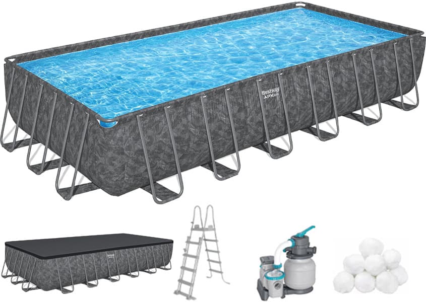 Каркасний басейн Bestway Grey 561KG (732х366х132 см) з пісочним фільтром, тентом та драбиною