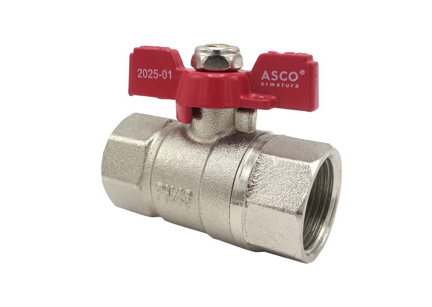 Кран шаровой Nickel PRO 1/2" ВВ PN40 красная бабочка ASCO 1/26