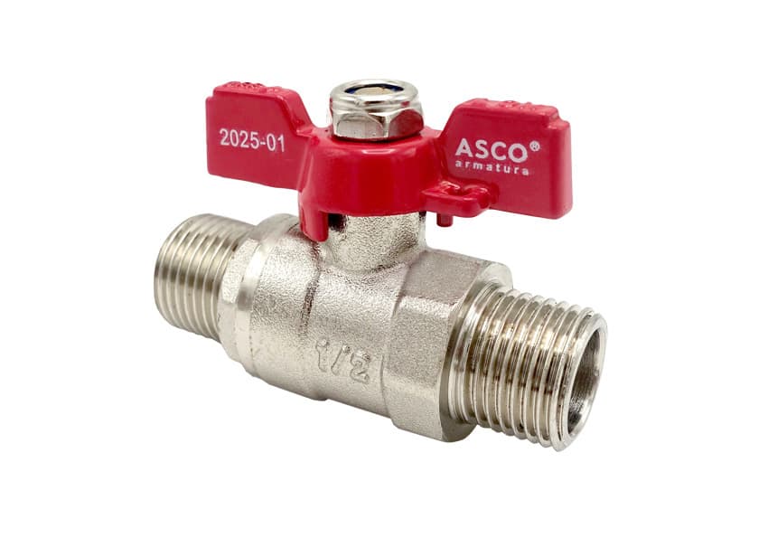 Кран шаровой Nickel PRO 1/2" НН PN40 красная бабочка ASCO 1/26
