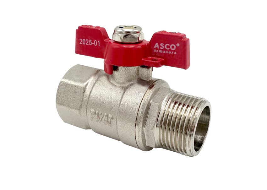 Кран шаровой Nickel PRO 1/2" НВ PN40 красная бабочка ASCO 1/26