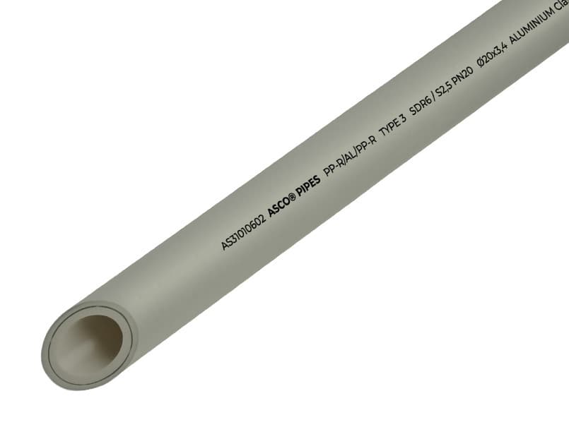 Труба с алюминиевой фольгой PPR-AL-PPR Ø50*8,3mm SDR 6.0/S2.5/PN20 серого цвета ASCO® 4/20