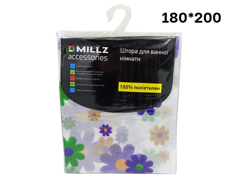 Шторка - занавеска для ванной MILLZ принт цветы 180х200 MRS-P-066