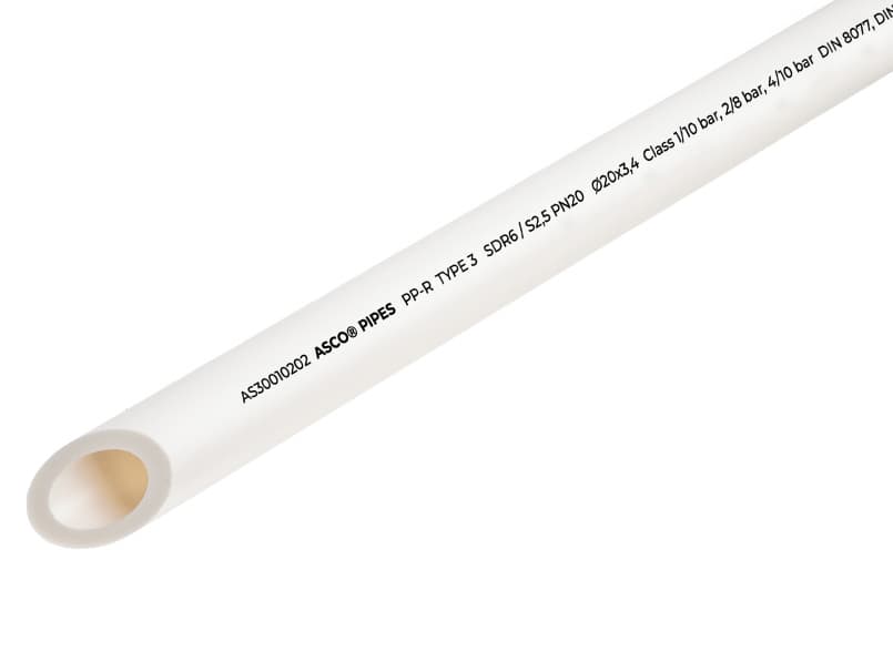 Труба PPR PN20 Ø25*4,2мм SDR 6.0/S2.5 білого кольору ASCO® 2/40м