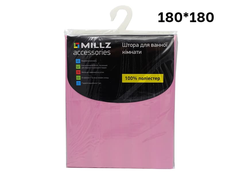 Шторка - занавеска для ванной MILLZ розовая полиэстер 180х180 MRS-P-064